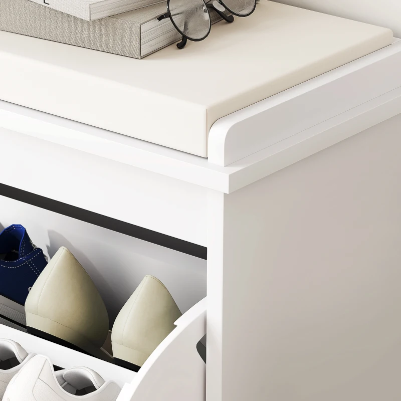 HOMCOM Banc à chaussures avec coussin d'assise rembourré et tiroir rabattable pour couloir, chambre, 62 x 26 x 47,5 cm, blanc(m-9)