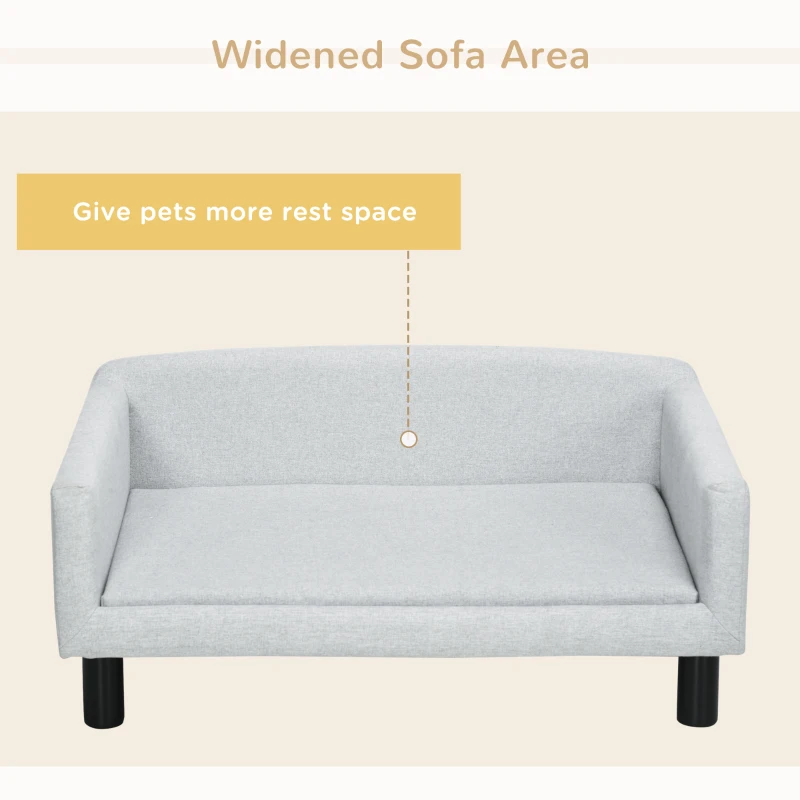 PawHut Hondenbank met zachte bekleding huisdierbank hondenbed kattenbank met houten poten(m-6)