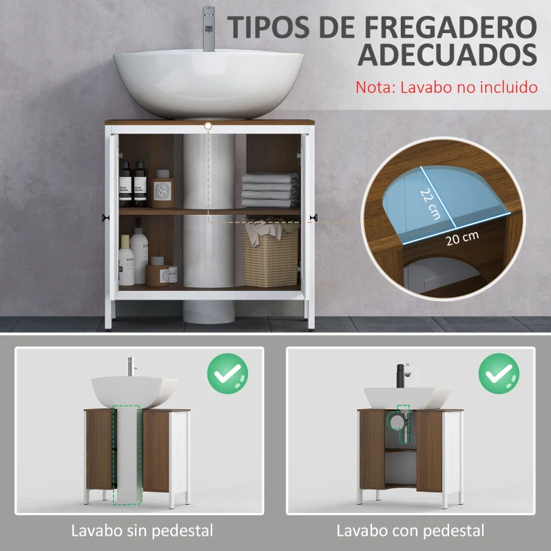 kleankin Mueble para Debajo del Lavabo Armario Bajo con 2 Puertas Enmarcadas y Estante Ajustable 60x30x60 cm Blanco