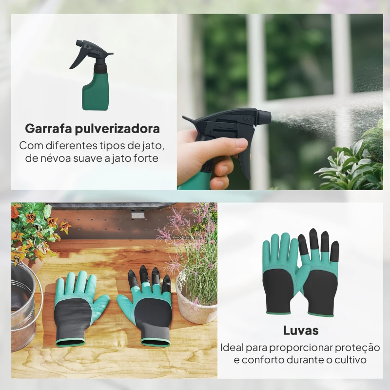 Outsunny Conjunto de Ferramentas para Jardim de 9 Peças Ferramentas de Jardinagem com Tesouras de Podar com Bloqueio e Bolsa Verde e Preto