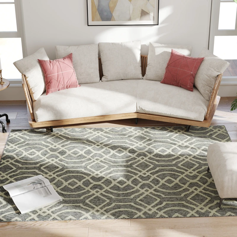 HOMCOM UV Resistant Indoor & Outdoor Area Rug, Easy-Cleaning Machine Washable Rug with Geometric Pattern for Patio, Garden, Kitchen, Bathroom or Living Room, 230 x 160 cm, Grey