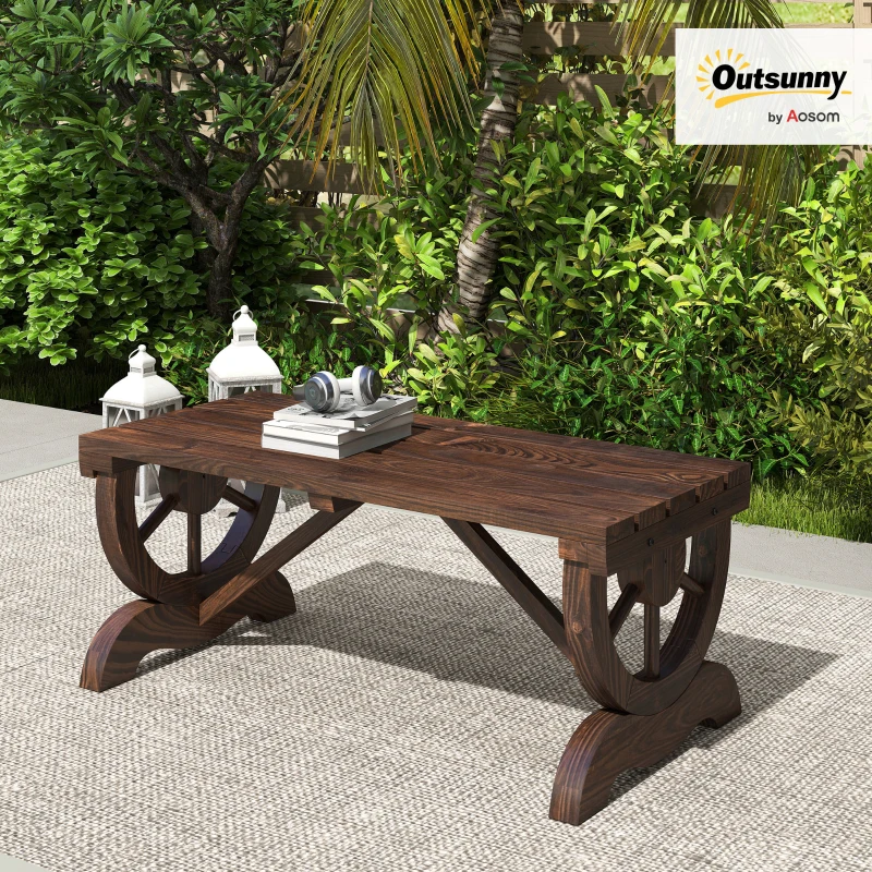 Outsunny Garden Rustic Wooden Bench Wheel-Shaped Legs Slatted Seat Stable Reinforced Structure Outdoor Patio Garden 2-Person Bench Seat - Brown