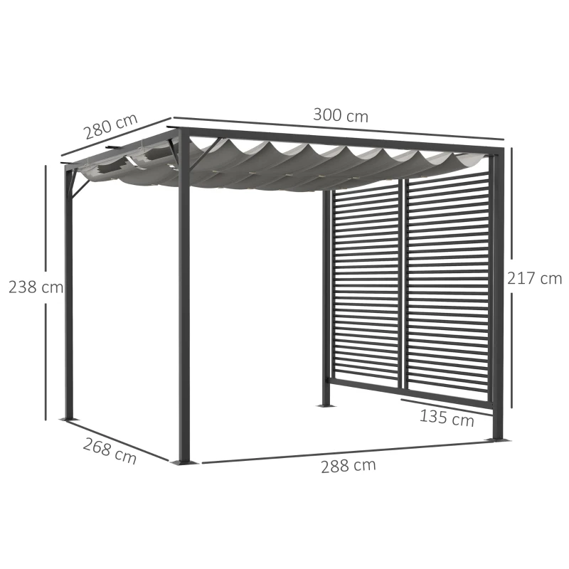 Outsunny 3 x 2.8m Metal Pergola, with Retractable Fabric Roof - Grey