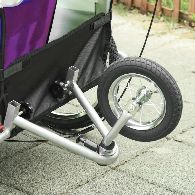 HOMCOM Baby Bike Trailer, Child Bicycle Trailer with 5 Point Harness, Steel Frame, Reflectors, Safety Flag, Hitch Coupler, Purple