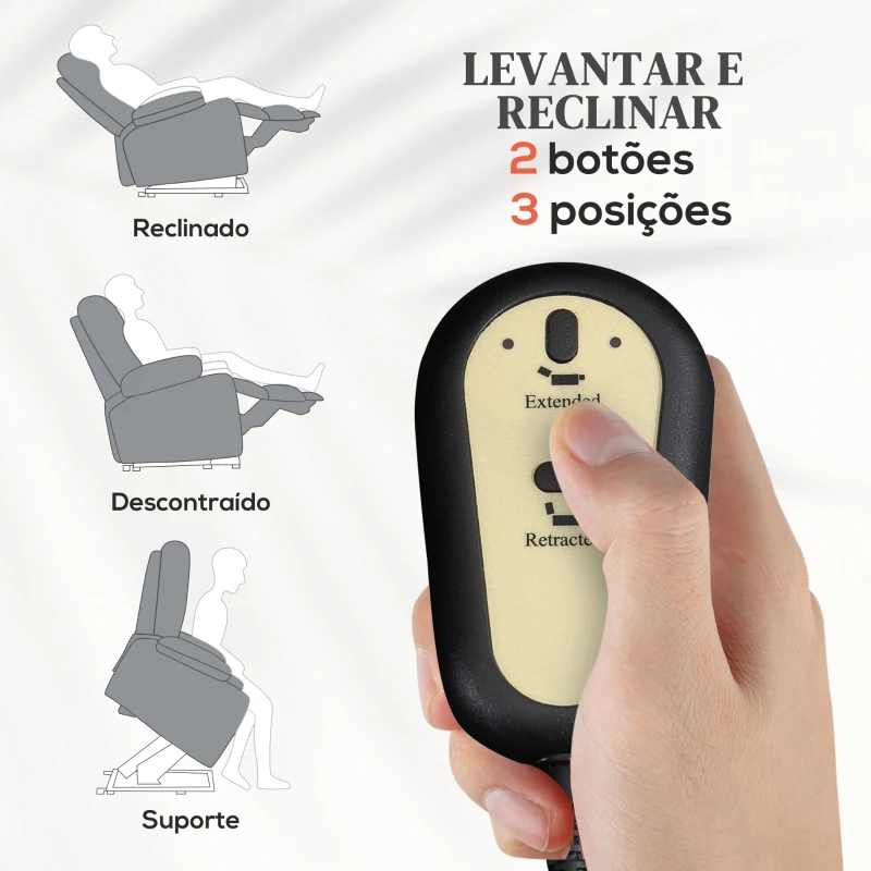 HOMCOM Poltrona Relax Levanta Pessoas com 8 Pontos de Massagem Reclinável com Função de Aquecimento 89x93x105 cm Cinza