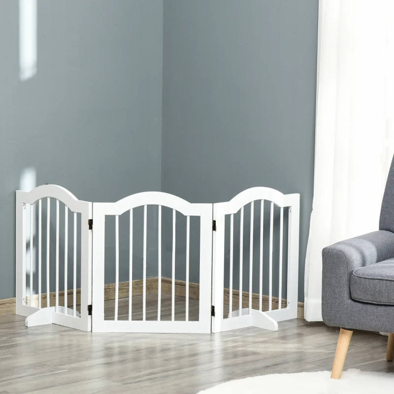 PawHut hondenhek veiligheidshek hondenrek 3-delig met twee steunpoten stabiel opklapbaar traphekje hondenhek wit 154,5x29,5x61 cm