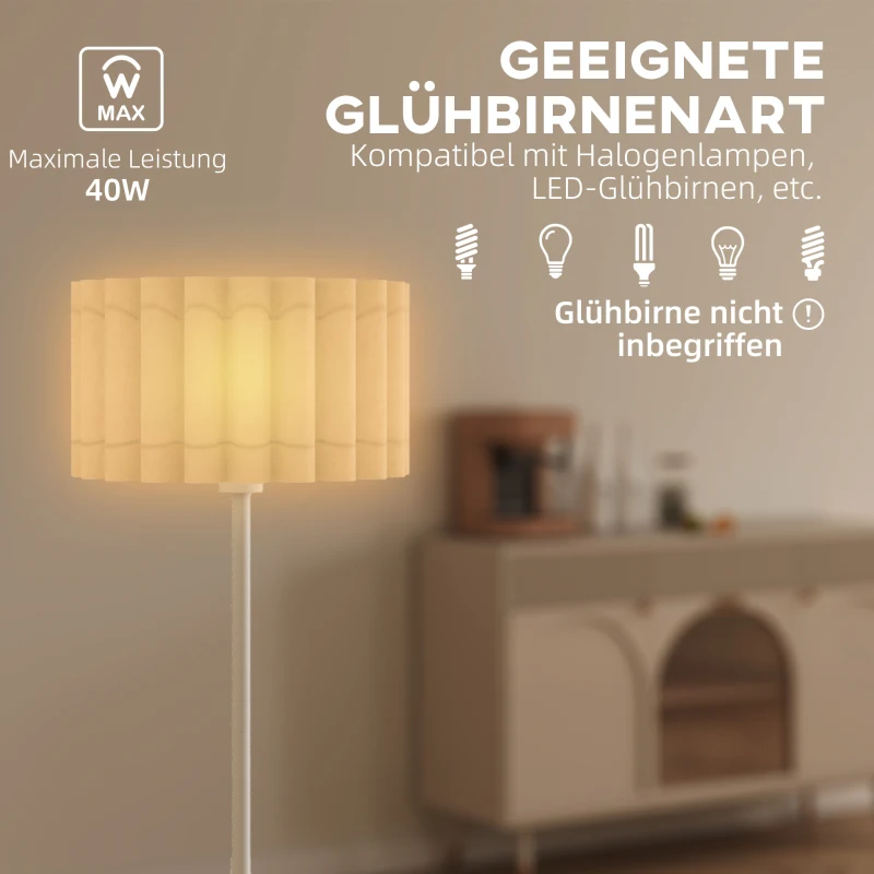 HOMCOM Stehlampe im Retro-Stil, Kunststoff-Lampenschirm, Fußschalter, Metallstab, Weiß