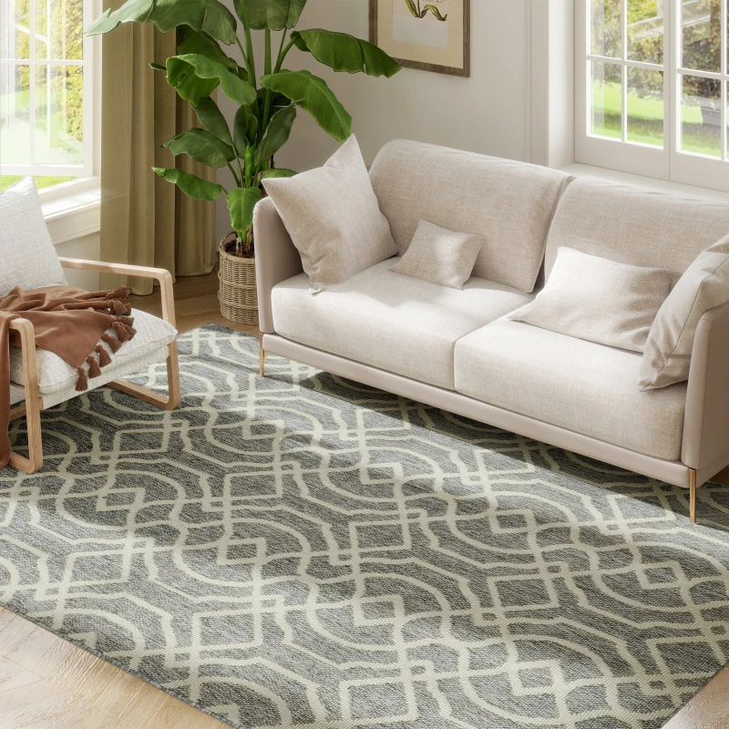 HOMCOM UV Resistant Indoor & Outdoor Area Rug, Easy-Cleaning Machine Washable Rug with Geometric Pattern for Patio, Garden, Kitchen, Bathroom or Living Room, 230 x 160 cm, Grey