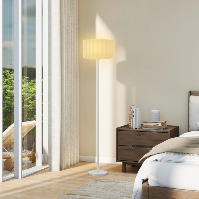 HOMCOM Lampa Podłogowa w Stylu Retro, Lampa Plastikowa, Włącznik Nożny, Stelaż Metalowy, Biała