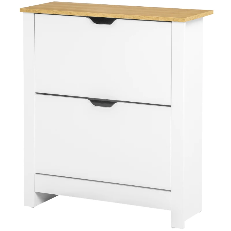 HOMCOM Narrow Shoe Cabinet, Space Saving Shoe Storage Cabinet with 2 Flip Drawers and Adjustable Shelves for 12 Pairs of Shoes for Hallways and Living Room, White(m-13)