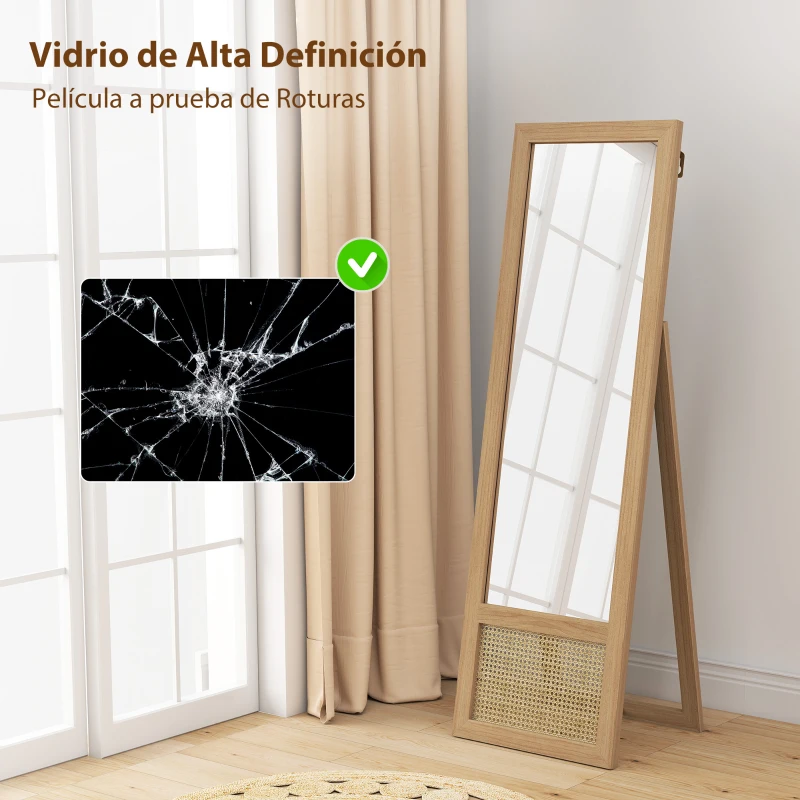 HOMCOM Espejo de Cuerpo Entero 160x50 cm con Marco de Madera y Soporte para Salón Dormitorio Natural