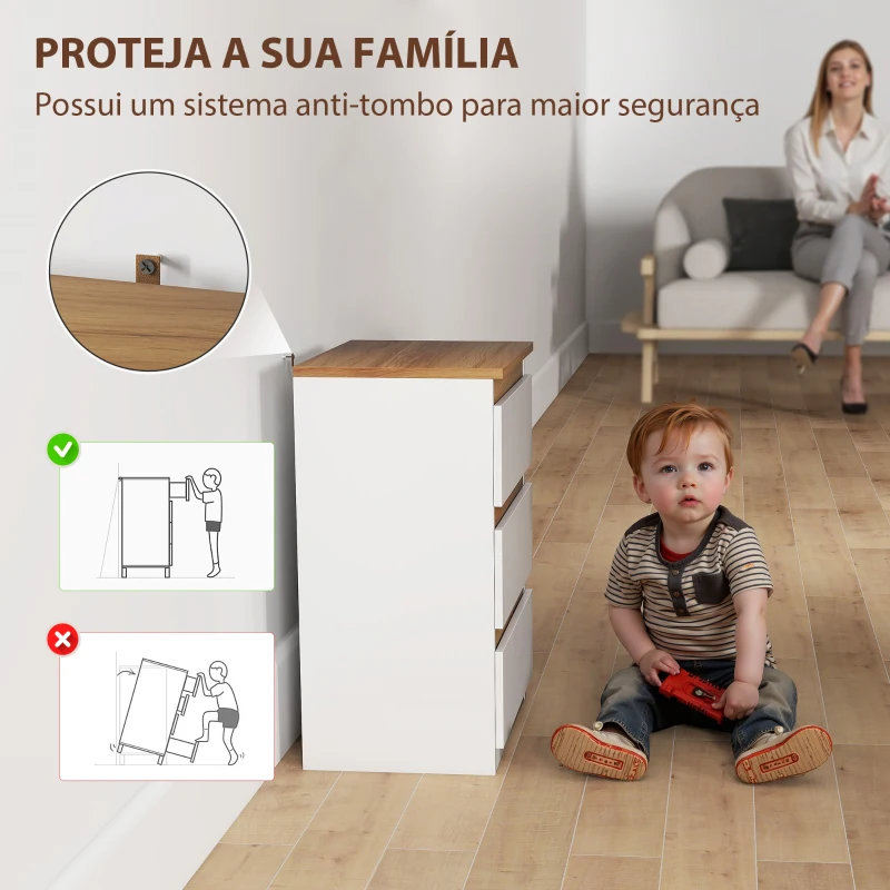 HOMCOM Conjunto de 2 Mesas de Cabeceira com 3 Gavetas Mesas de Cabeceira para Dormitório Estreitas 40x30x59,5 cm Branco