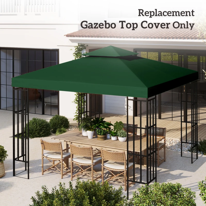 Outsunny 3(m) Gazebo Top Cover Double Tier Canopy Replacement Pavilion Roof Dark Green(m-7)