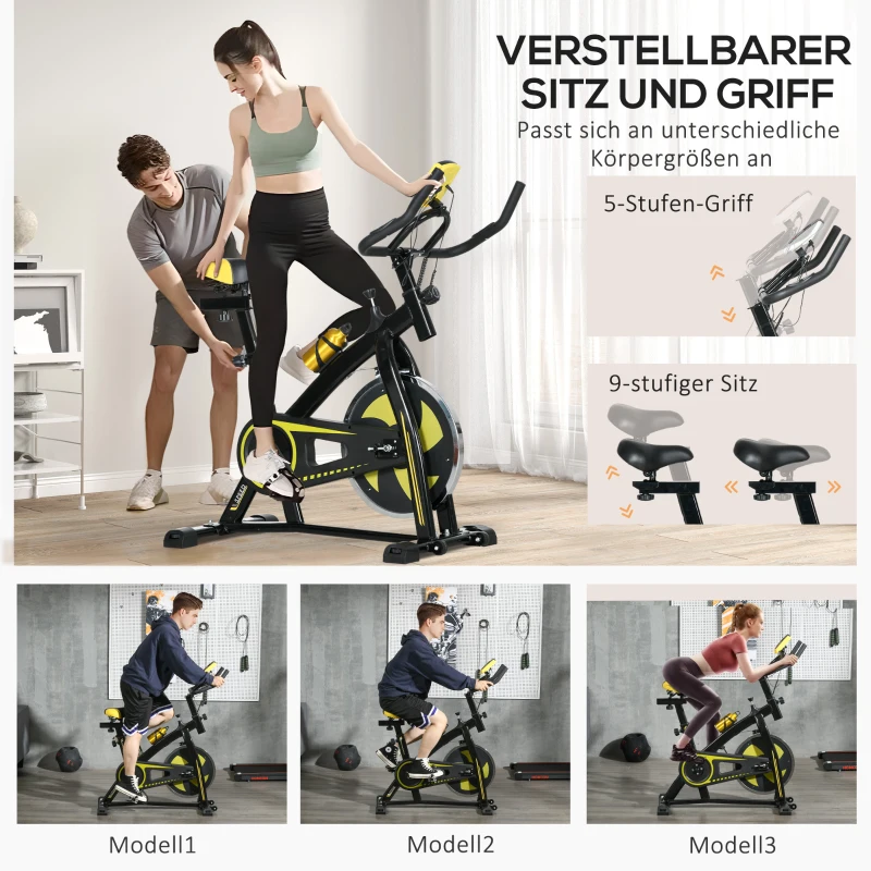 SPORTNOW Heimtrainer, leise, anpassbarer Widerstand, Pulssensor, Monitor, Gelb