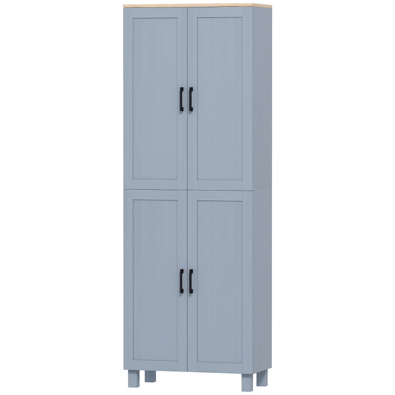 HOMCOM Freestanding Kitchen Cupboard, 4-Door Storage Cabinet with Adjustable Shelves, Modern Kitchen Pantry for Dining Room, 170cm, Grey Wood Effect