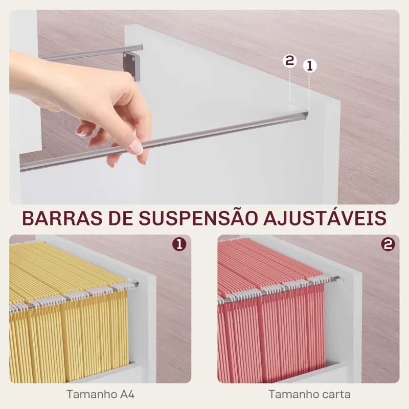 HOMCOM Bloco de Gavetas com 2 Gavetas Fechadura e Barras para Documentos A4 e Carta 40x41,5x67,5 cm Branco