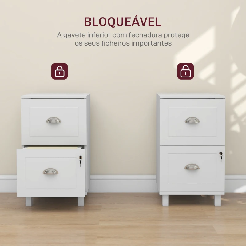 HOMCOM Bloco de Gavetas com 2 Gavetas Fechadura e Barras para Documentos A4 e Carta 40x41,5x67,5 cm Branco