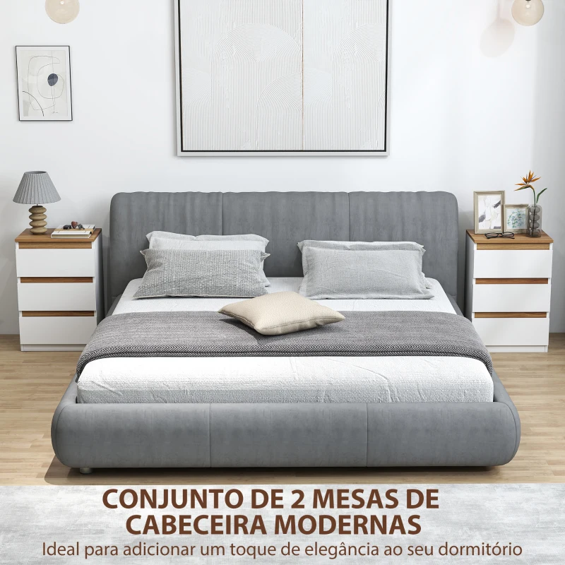 HOMCOM Conjunto de 2 Mesas de Cabeceira com 3 Gavetas Mesas de Cabeceira para Dormitório Estreitas 40x30x59,5 cm Branco