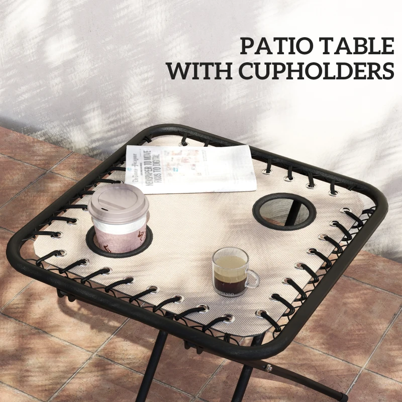 Outsunny Folding Zero Gravity Chairs, 3 Pieces Adjustable Sun Lounger and Table Set with Cup Holder and Headrest, Patio Bistro Set with Reclining Garden Chairs for Outdoor, Beige