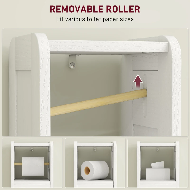 HOMCOM Small Bathroom Storage Cabinet with Toilet Roll Holder - White