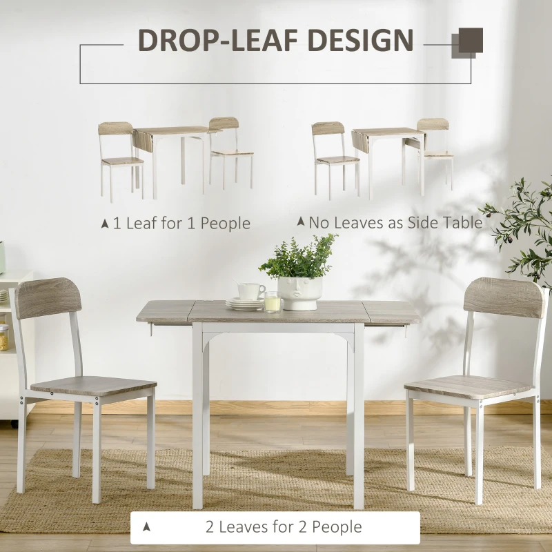 HOMCOM 3-delige Eetkamerset, Klaptafel met 2 Stoelen, 110 cm x 70 cm x 75 cm, Wit + Natuur