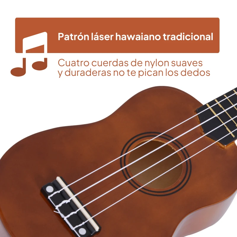 HOMCOM Ukelele de 21 Polegadas para Iniciantes com cordas de nylon 53x17.5x6.2cm marrom