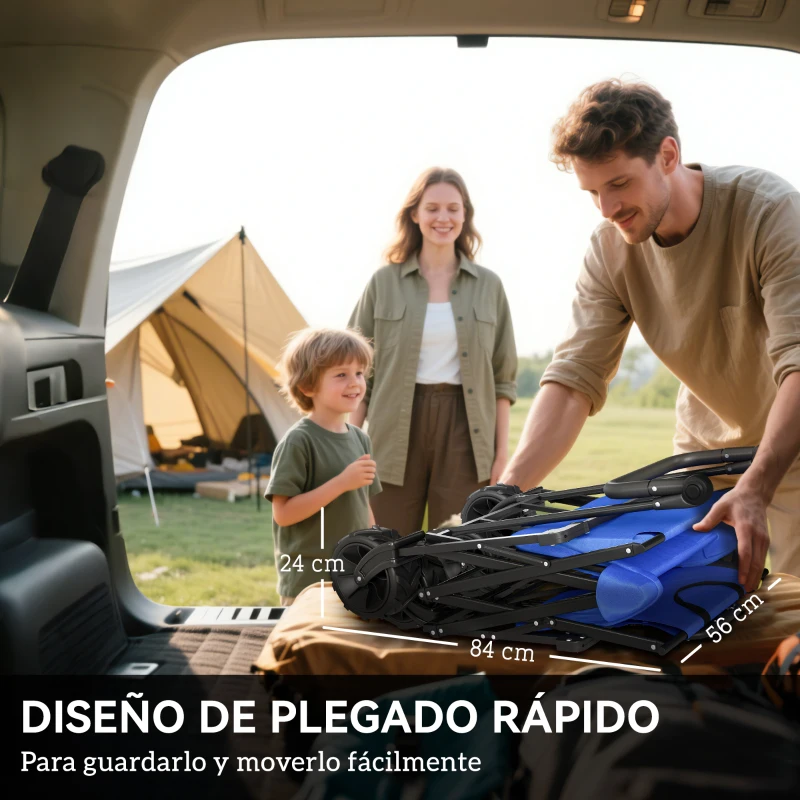 Outsunny Carro de Transporte Plegable con Toldo y Asa Telescópica Carga Máx. 68 kg para Playa Camping 117x55x98cm Azul