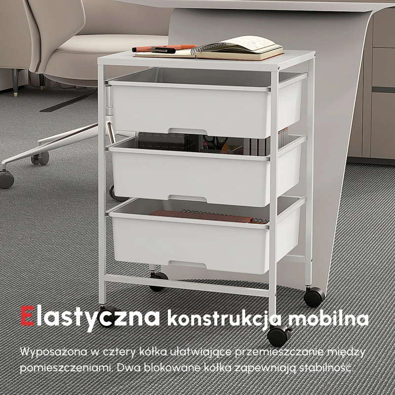 HOMCOM Boczny wózek na kółkach, 3 kosze do transportu i przechowywania, wózek kuchenny, 40,8 dł. x 33,5 szer. x 60,5 wys. cm, Biały