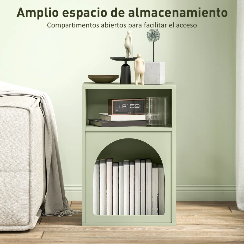 HOMCOM Mesilla de Noche Estrecha con 2 Compartimentos Abiertos Diseño en Forma de Arco 40x30x60 cm Verde