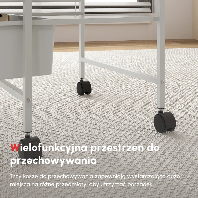 HOMCOM Boczny wózek na kółkach, 3 kosze do transportu i przechowywania, wózek kuchenny, 40,8 dł. x 33,5 szer. x 60,5 wys. cm, Biały