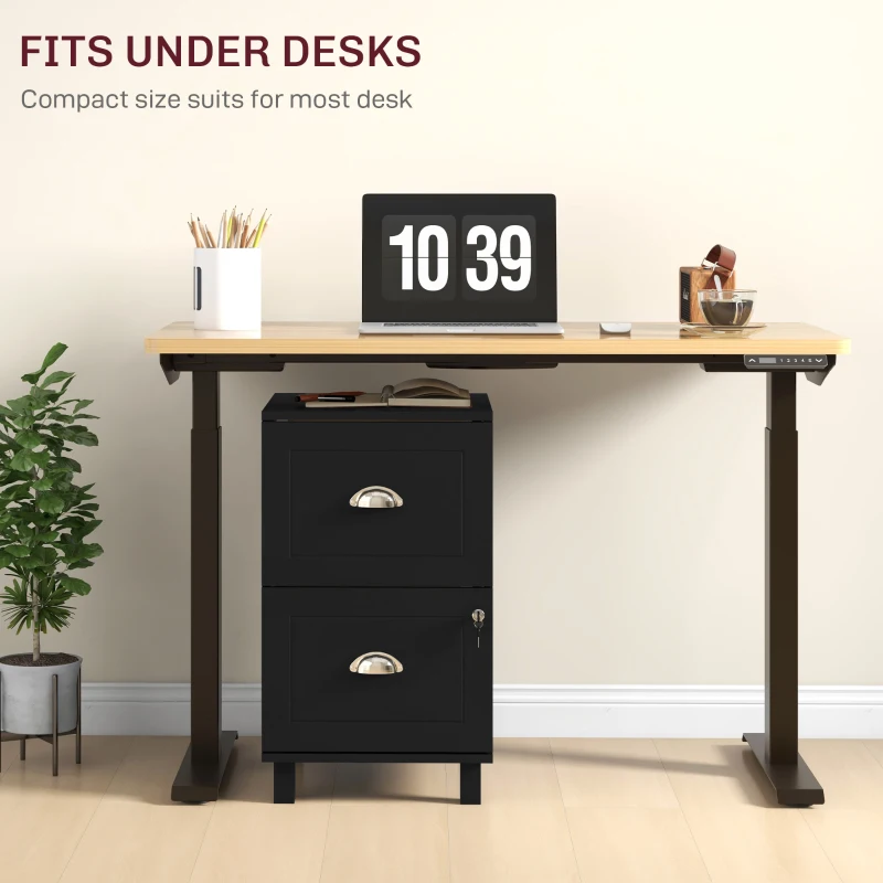 HOMCOM Bloco de Gavetas com 2 Gavetas Fechadura e Barras para Documentos A4 e Carta 40x41,5x67,5 cm Preto