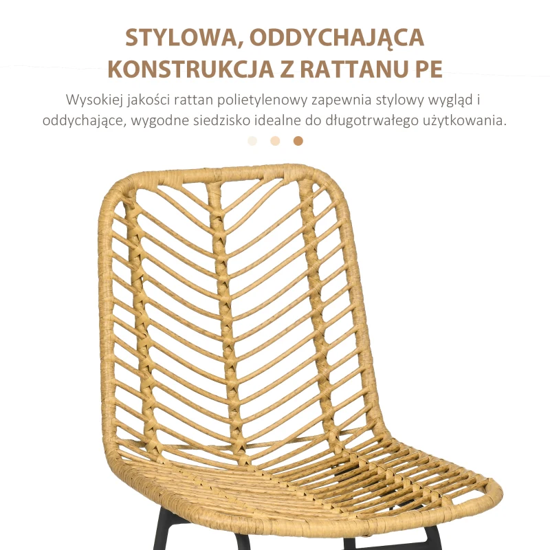 HOMCOM zestaw 2 krzeseł barowych, krzesło barowe z wyglądem rattanu, hoker z oparciem
