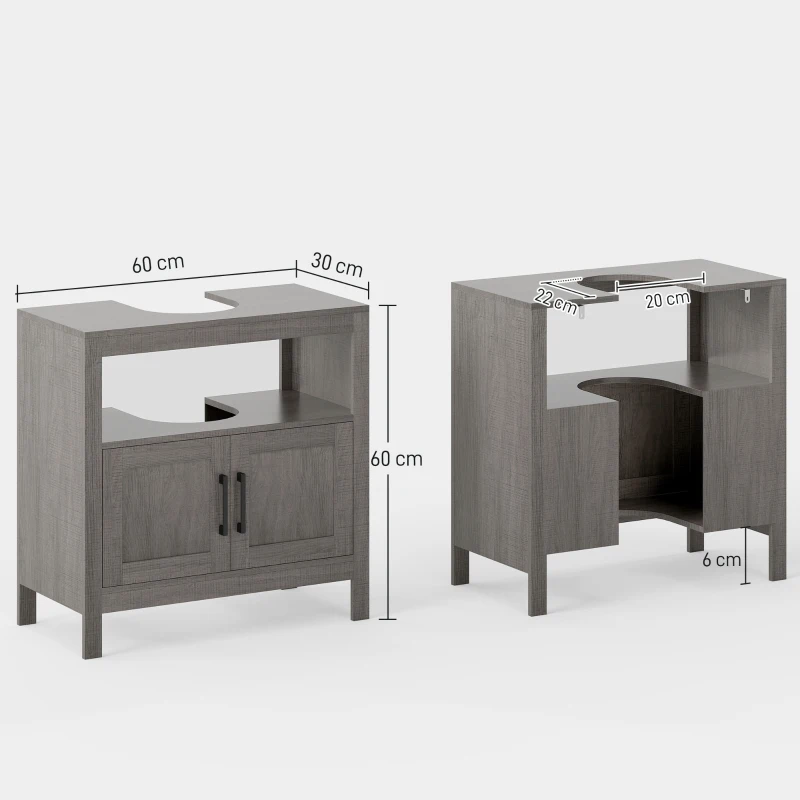 kleankin Mueble para Debajo del Lavabo Armario de Suelo para Baño de Estilo Moderno 60x30x60 cm Gris