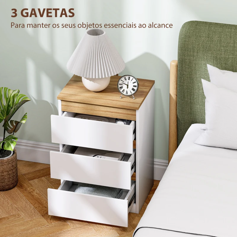 HOMCOM Conjunto de 2 Mesas de Cabeceira com 3 Gavetas Mesas de Cabeceira para Dormitório Estreitas 40x30x59,5 cm Branco