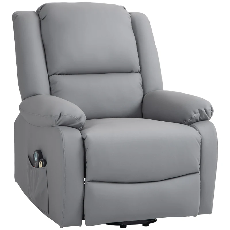 HOMCOM Poltrona Relax Levanta Pessoas com 8 Pontos de Massagem Reclinável com Função de Aquecimento 89x93x105 cm Cinza