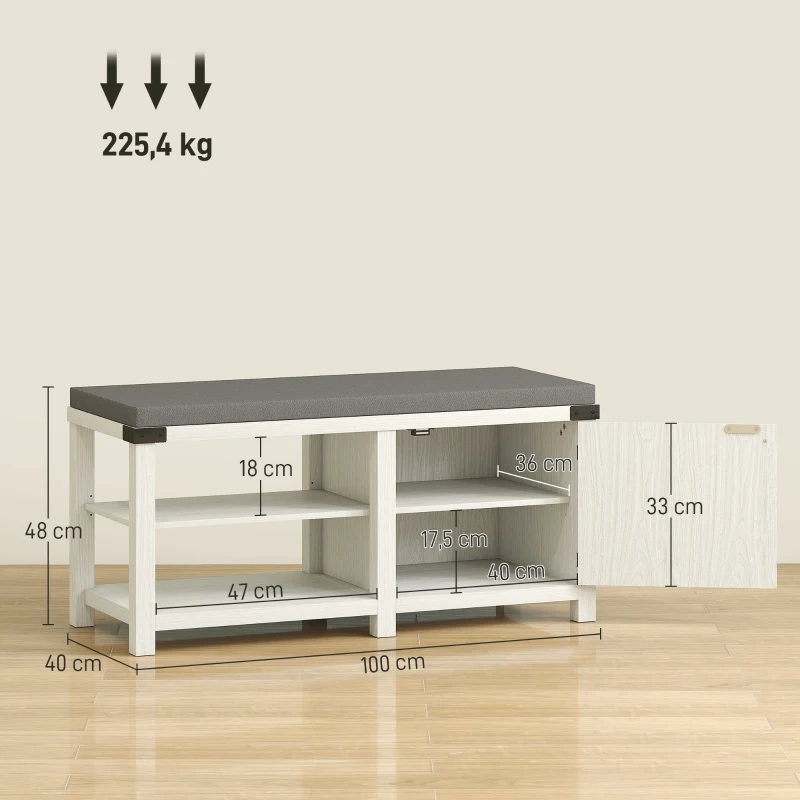 HOMCOM Banco Sapateira Rústico Organizador de Sapatos com Compartimentos para 7 Pares de Sapatos 100x40x48 cm Branco e Cinza