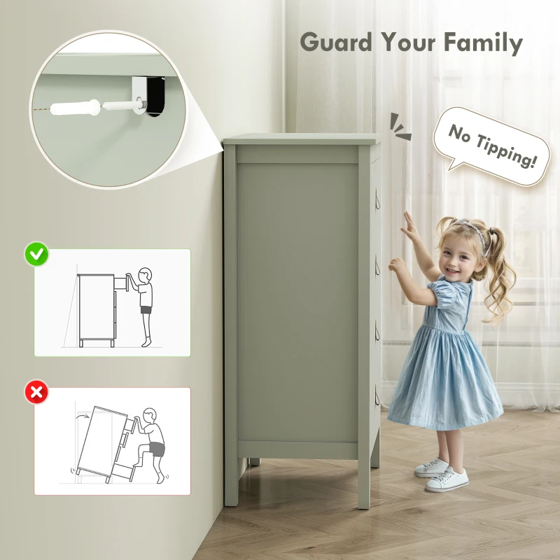 HOMCOM Bedroom Chest of Drawers, Modern 4 Drawer Dresser Cabinet with PU Leather Handles and Metal Runners for Living Room, Hallway, Entryway, Green