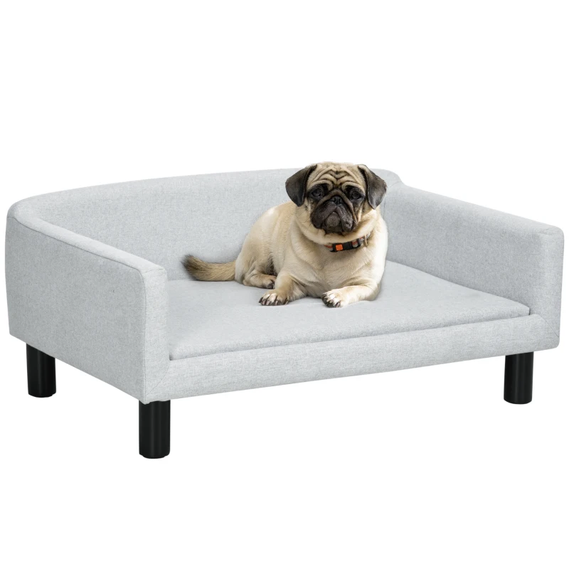 PawHut Hondenbank met zachte bekleding huisdierbank hondenbed kattenbank met houten poten(m-11)