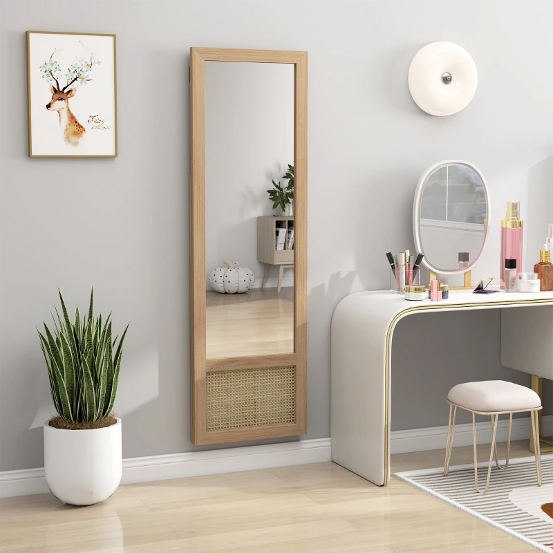 HOMCOM Espelho de Corpo Inteiro 160x50 cm Espelho de Pé ou de Parede com Moldura de Madeira e Suporte  Madeira