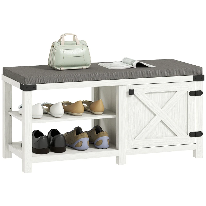 HOMCOM Banco Sapateira Rústico Organizador de Sapatos com Compartimentos para 7 Pares de Sapatos 100x40x48 cm Branco e Cinza