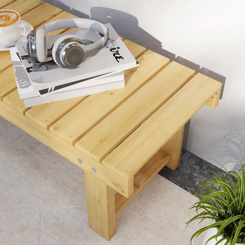 Outsunny Wooden Garden Bench, 2 Seater Outdoor Bench, Fir Wood Backless Patio Loveseat with Slatted Seat for Park, 110 x 38 x 35 cm, Natural
