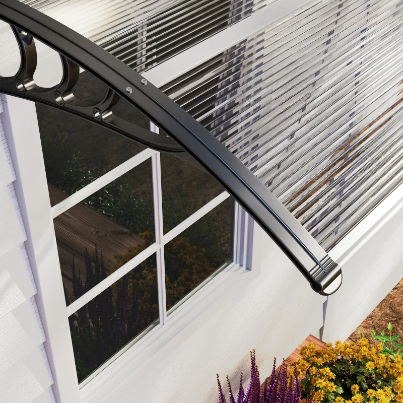Outsunny 0.8 x 1 m Window Awning, Modern Door Awning , Polycarbonate Cover Outdoor Rain Snow Sunlight Protection Hollow Sheet(m-9)