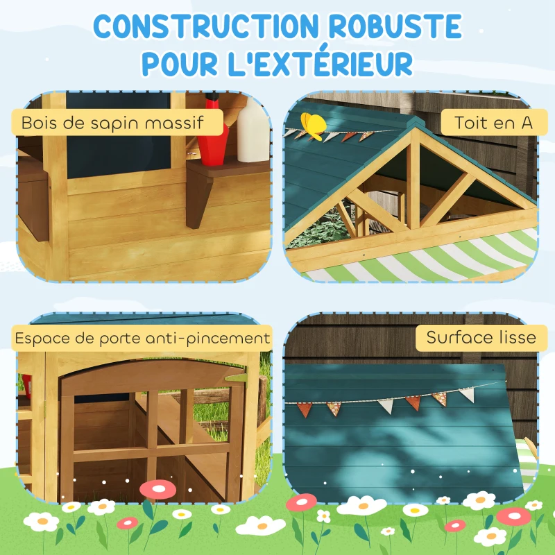 AIYAPLAY Cabane enfant extérieur pliable avec porte, fenêtres, stations de service, auvents de pluie, tableaux noirs, jaune