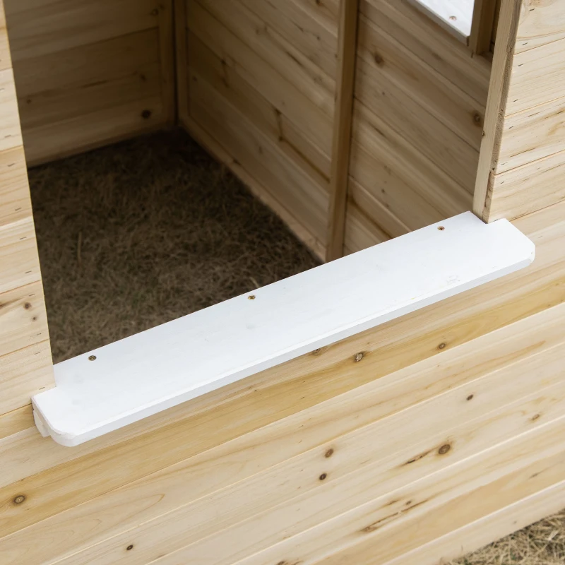 Outsunny Wooden Playhouse for Kids Outdoor Wendy House with Door, windows, Bench, Service Stations, Flowerpot Holder, For Ages 3-7 Years