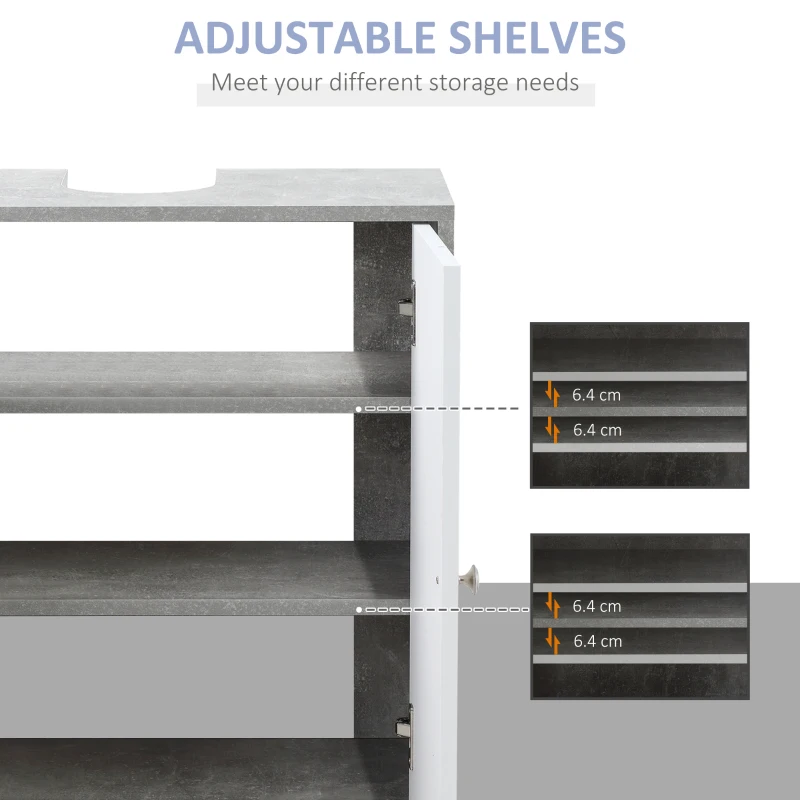 kleankin Under Sink Cabinet, Bathroom Vanity Unit, Storage Cupboard with Adjustable Shelves, White and Grey