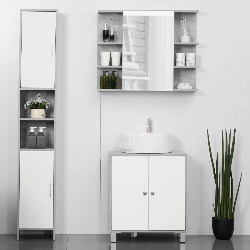 kleankin Under Sink Cabinet, Bathroom Vanity Unit, Storage Cupboard with Adjustable Shelves, White and Grey