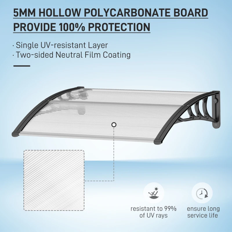 Outsunny 0.8 x 1 m Window Awning, Modern Door Awning , Polycarbonate Cover Outdoor Rain Snow Sunlight Protection Hollow Sheet(m-4)
