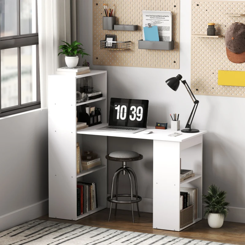 HOMCOM Bureau Kantoorbureau Computertafel, 2 planken, 5 legplanken, 120 cm x 55 cm x 120 cm, Wit