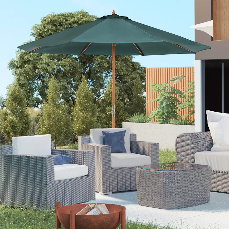 Drewniany parasol przeciwsłoneczny 2,7 m zielony Outsunny