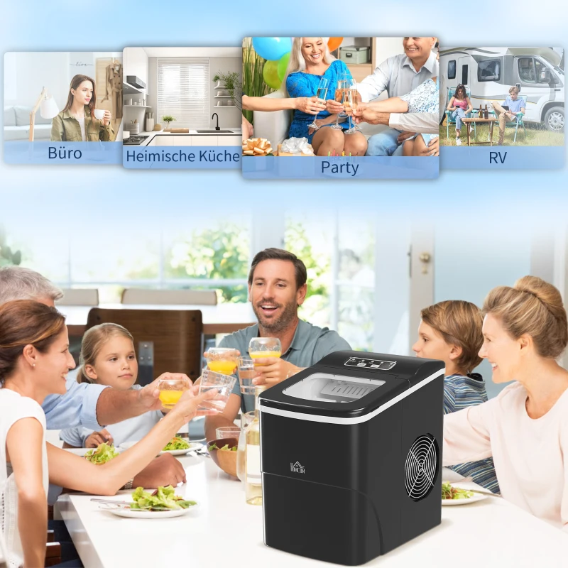 HOMCOM Eiswürfelmaschine 12kg/24h 2L Eiswürfelbereiter mit LED-Display, 2 L Wassertank, 90 W, Schwarz